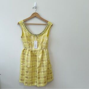 Lucy Paris Dress Womens Medium Yellow Mini Sleeveless Formal Dress Beads New